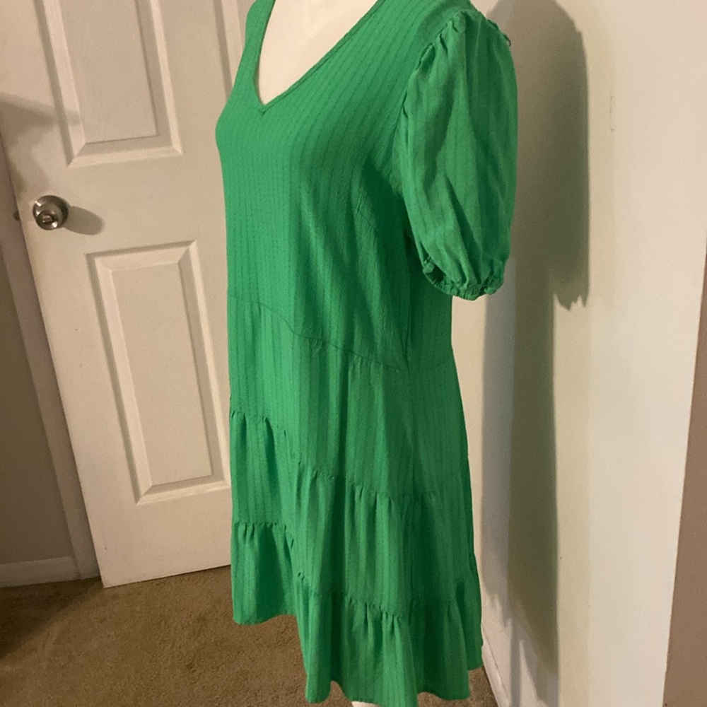 Green Smocked Puff Sleeve Midi Dress Open Back Cottagecore XL - Picture 4 of 8